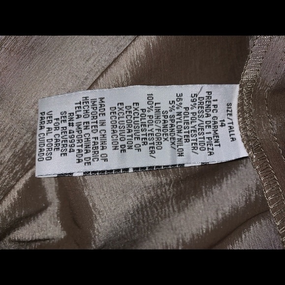 R & M Richards NWT size 14 plus size Mermaid Metallic Taupe Formal Gown wedding - Picture 11 of 15